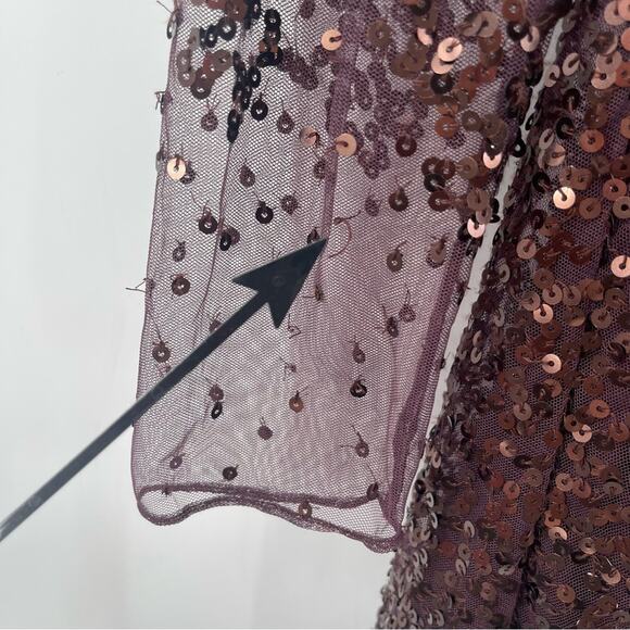 FRENCH CONNECTION Dress Size 4 Emille Sparkle Long Sleeve Sequin Sheath Brown - Picture 6 of 15